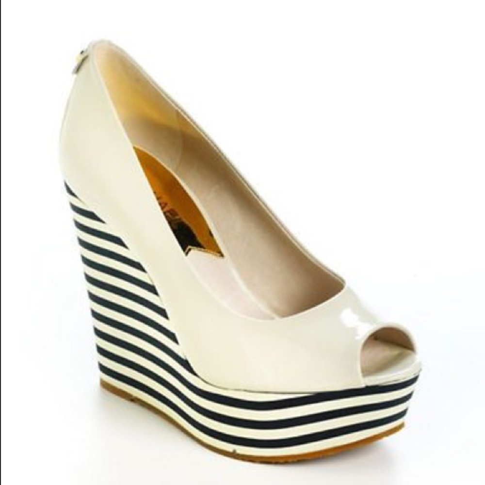 MICHAEL Kors Striped Wedges Cream Patent Leather 7